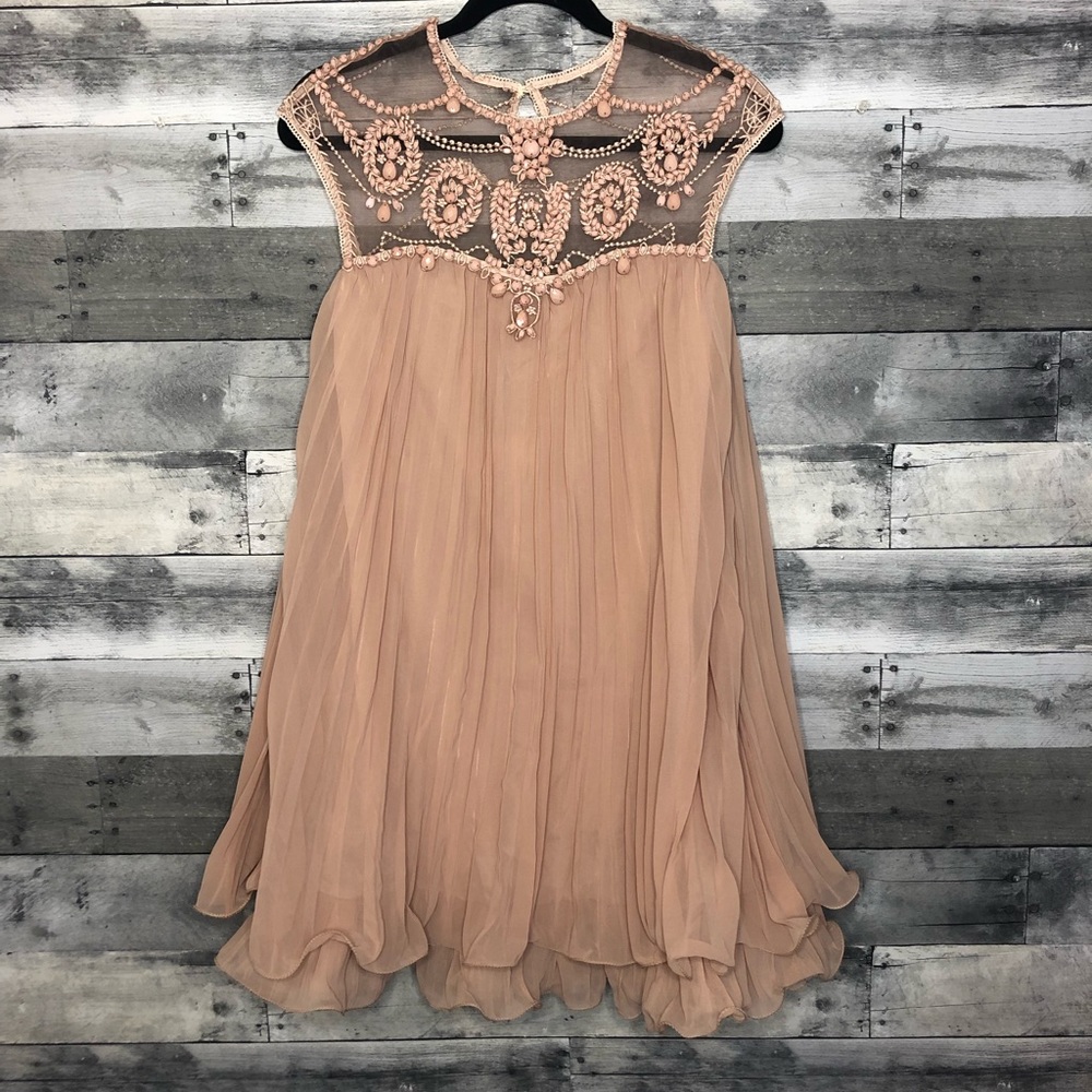 Bead Embellished, Pleated, Babydoll Dress